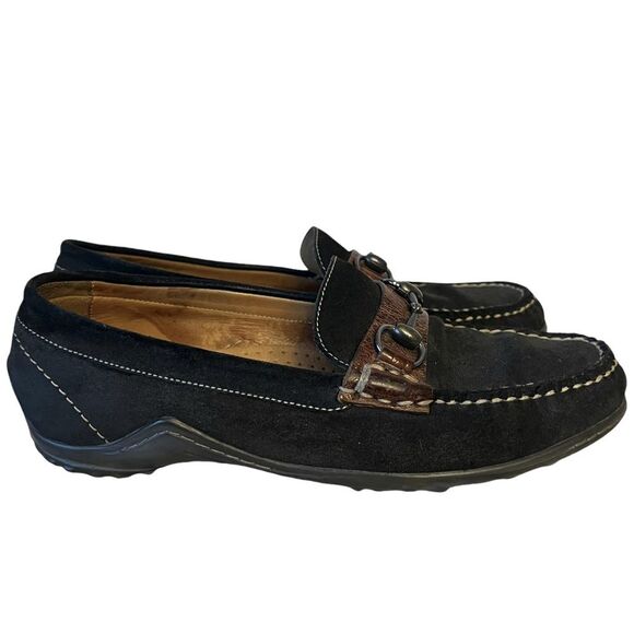 MARTIN DINGMAN BILL SAFARI KUDU Black SUEDE HORSE BIT LOAFERS Women’s Sz 8.5M - Picture 2 of 16